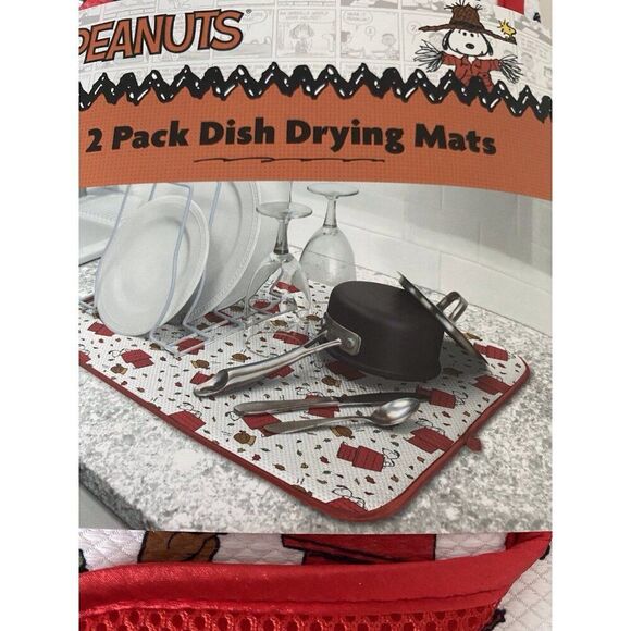 2 Pack Snoopy Peanuts Doghouse Turkey Fall Leaves Dish Drying Mats 16 X 18” NEW - Picture 2 of 14